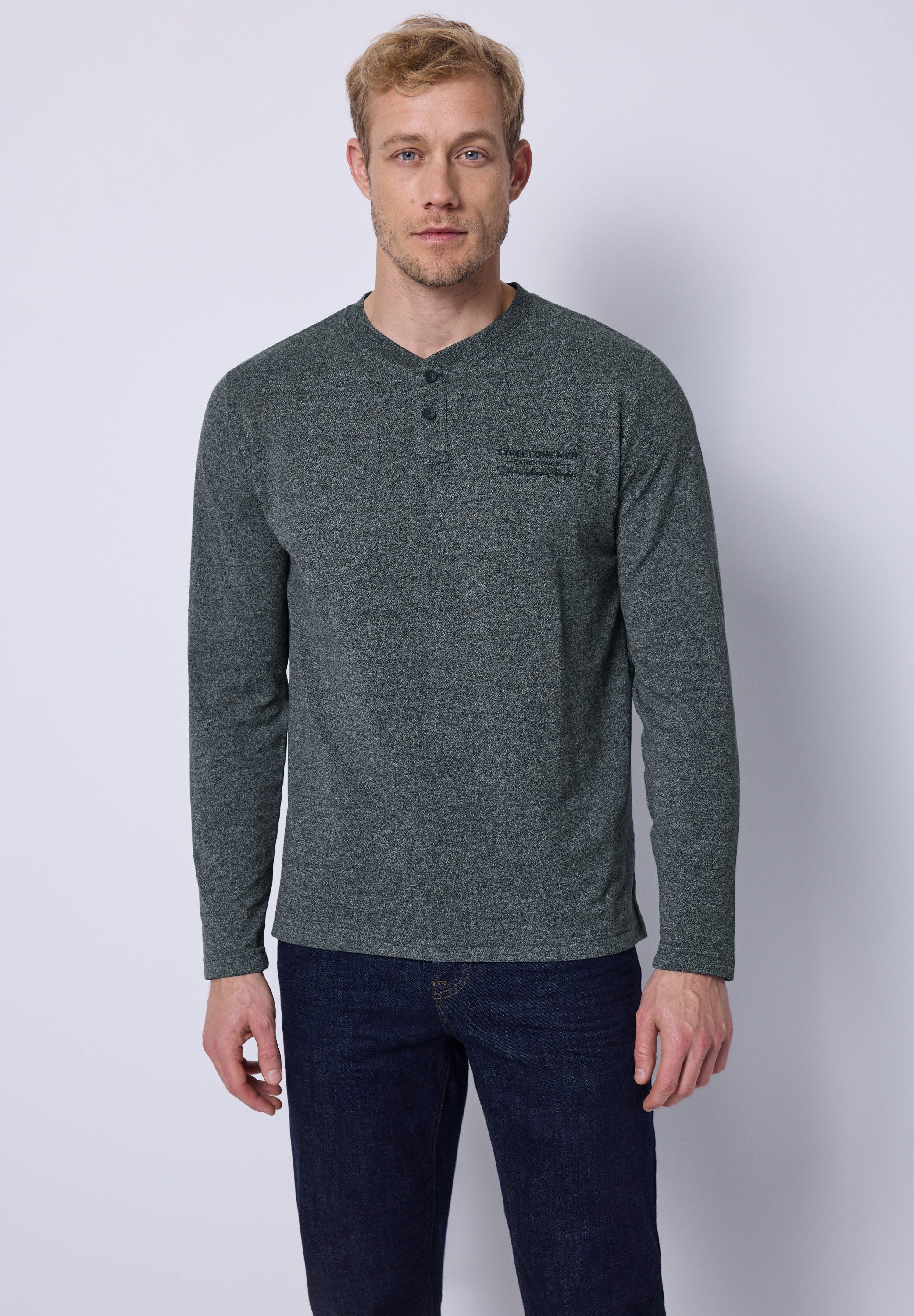 STREET ONE MEN Langarmshirt im Melange Look günstig online kaufen