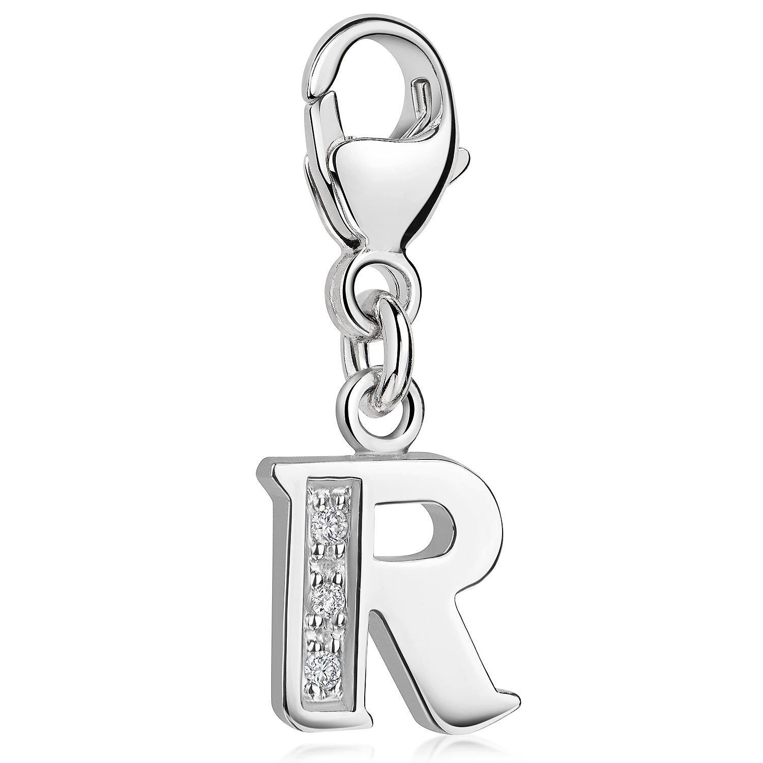 Materia Charm Buchstabe Silber Anhänger Buchstabe " R " Alphabet Zirkonia C68, 925 Sterling Silber, rhodiniert