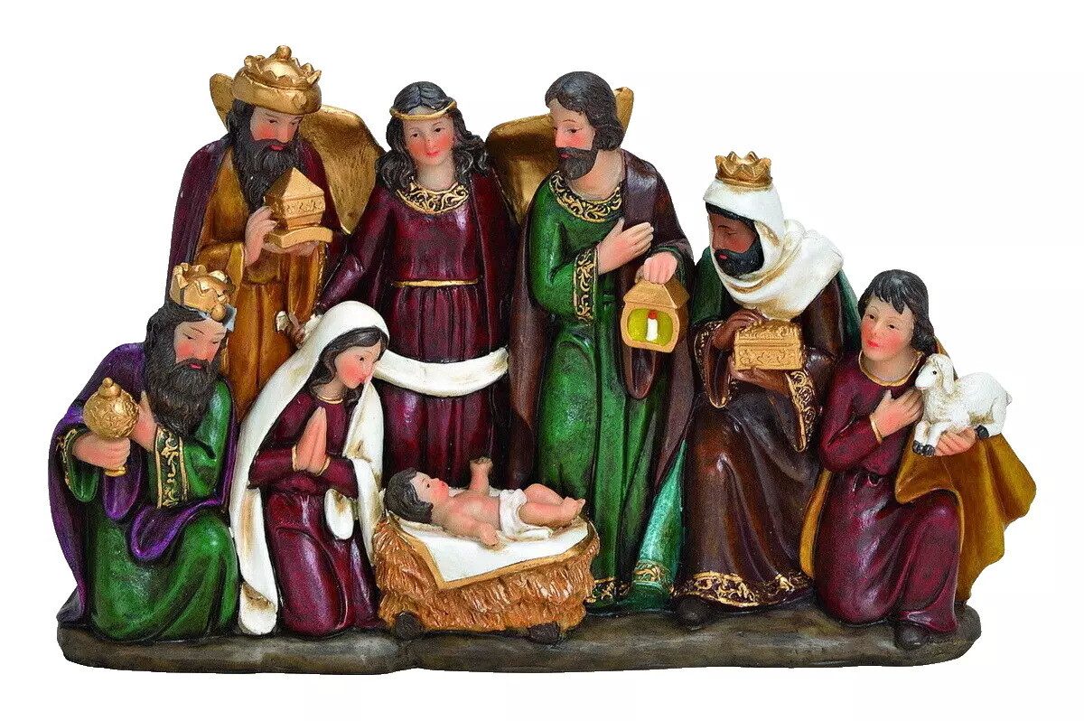 Kaufhaus le petit Krippenfigur Krippenfiguren Block Heilige Familie Krippe Deko Figur Skulptur Engel, Dekofigur, Dekoskulptur, Dekoobjekt aus Polyresin (Kunststein)