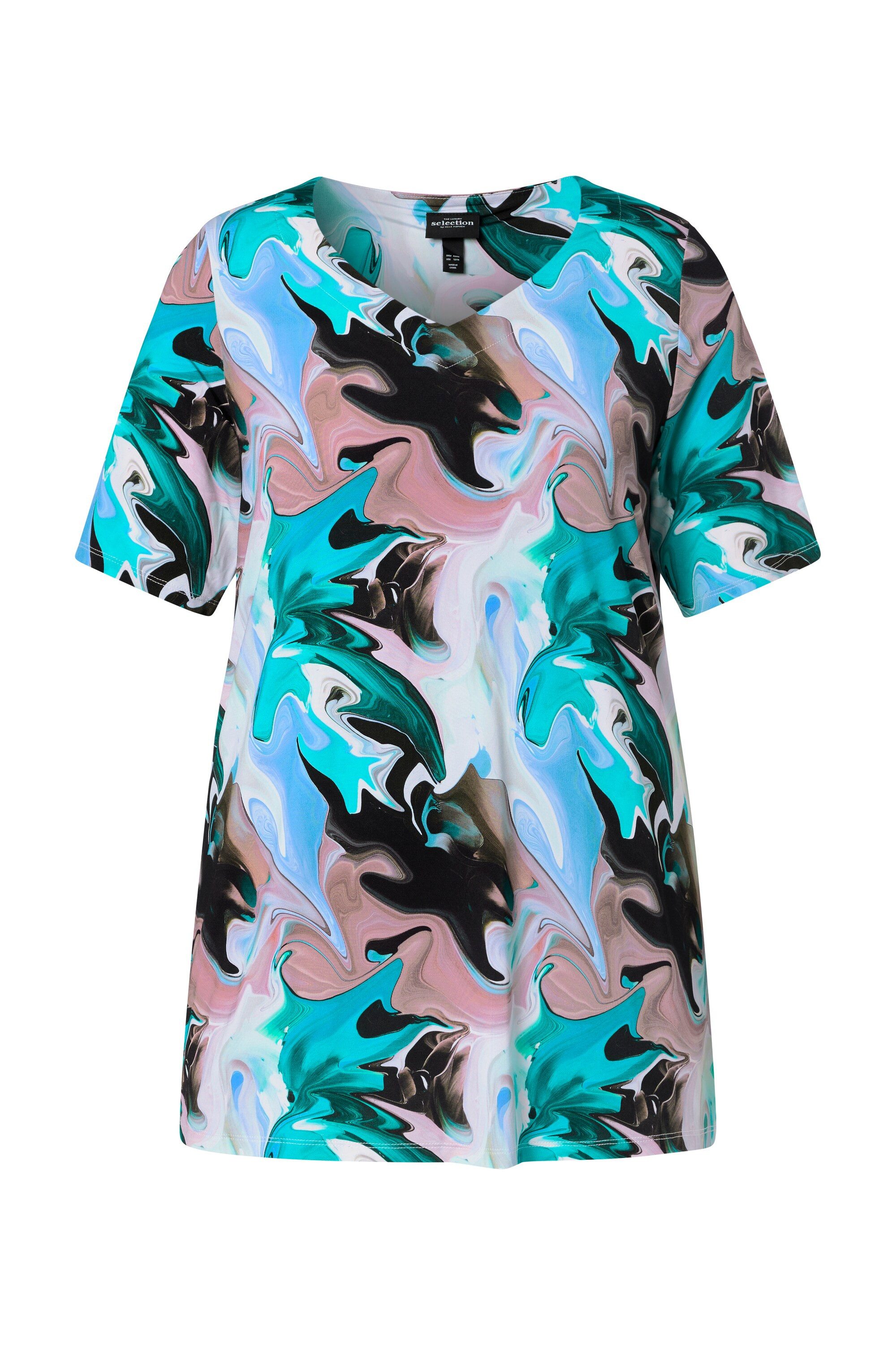 Ulla Popken T-Shirt Slinky-Shirt Marmor-Design Herzausschnitt Halbarm günstig online kaufen