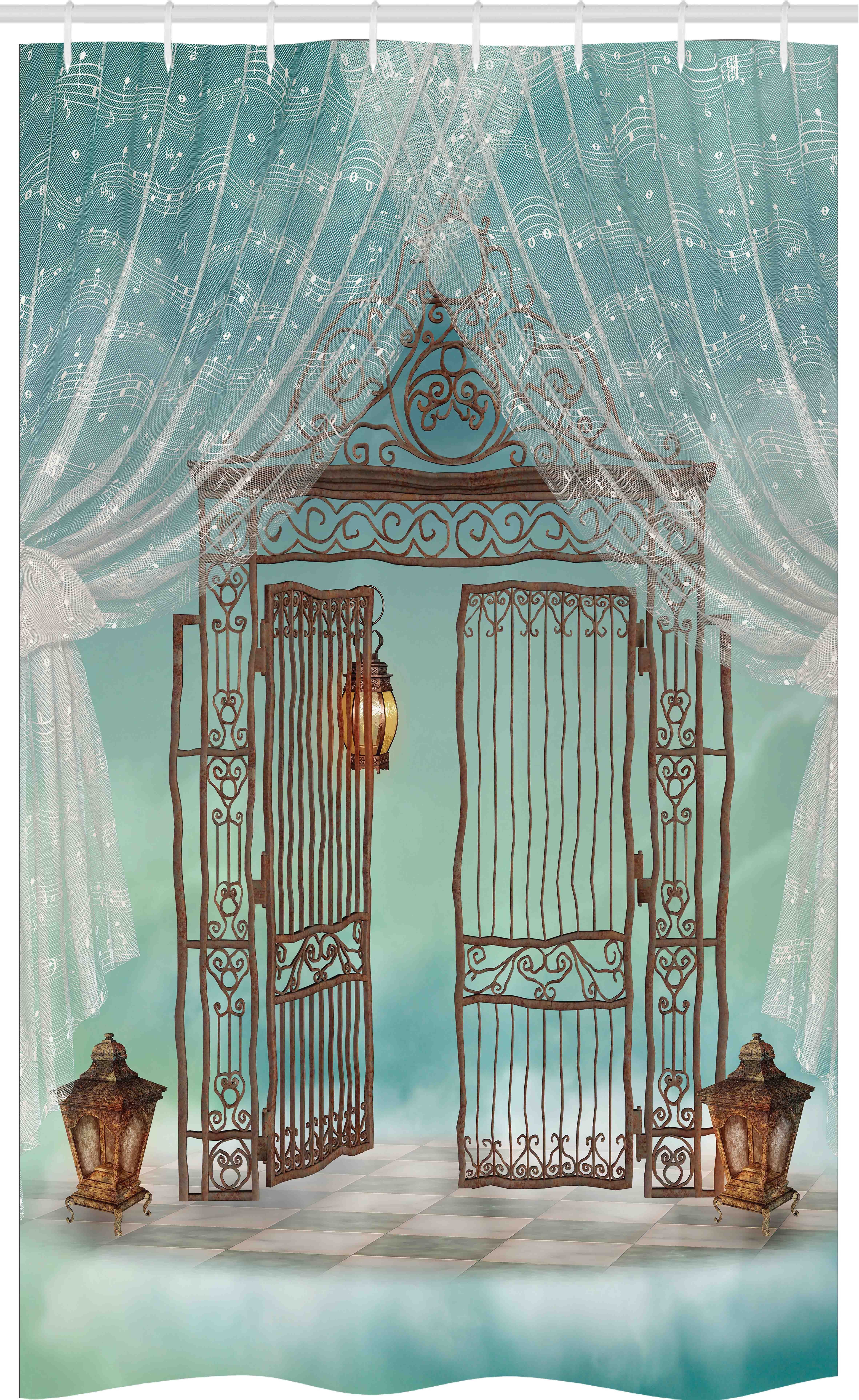 Abakuhaus Duschvorhang Badezimmer Deko Set aus Stoff mit Haken Breite 120 cm, Höhe 180 cm, Retro Old Gate und Vorhang