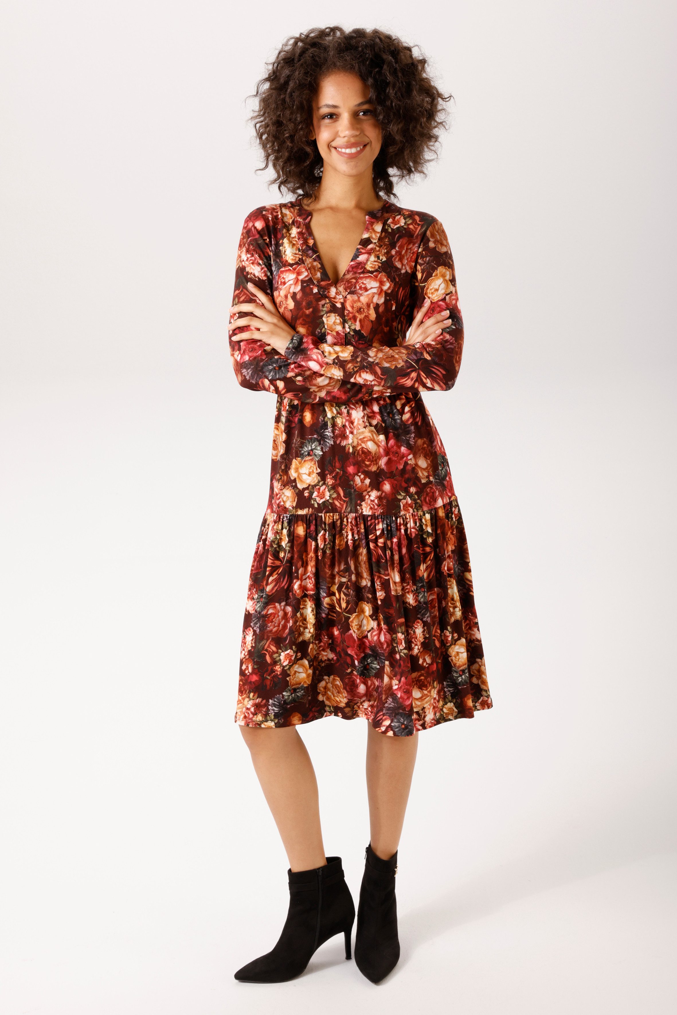 Aniston CASUAL Jerseykleid mit farbharmonischen Blumendruck - NEUE KOLLEKTION