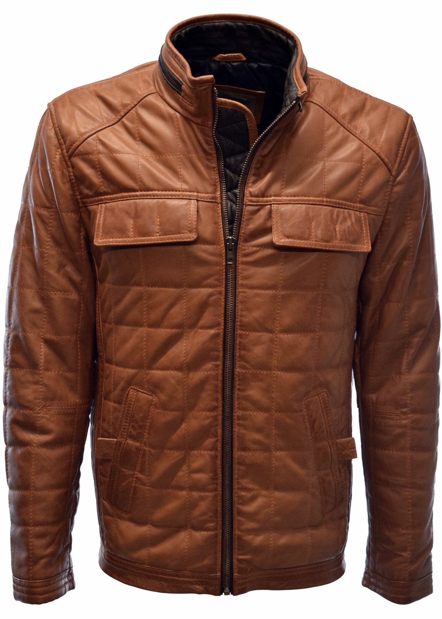 Zimmert Leather Lederjacke Logan washed Lammnappa, Steppjacke, Cognac, Dunk günstig online kaufen