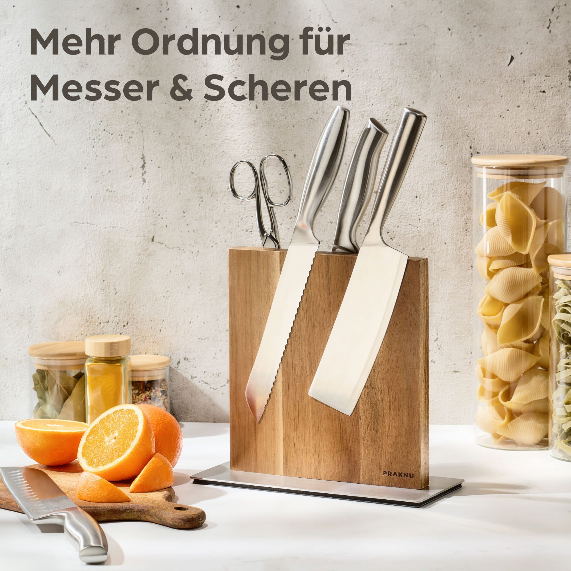 Praknu Magnet-Messerblock Magnetischer Messerblock ohne Messer - Beidseitig Starker Magnet (1tlg), Aus FSC-Akazienholz: Für 10 Messer, Rutschfest, beidseitig Magnetisch