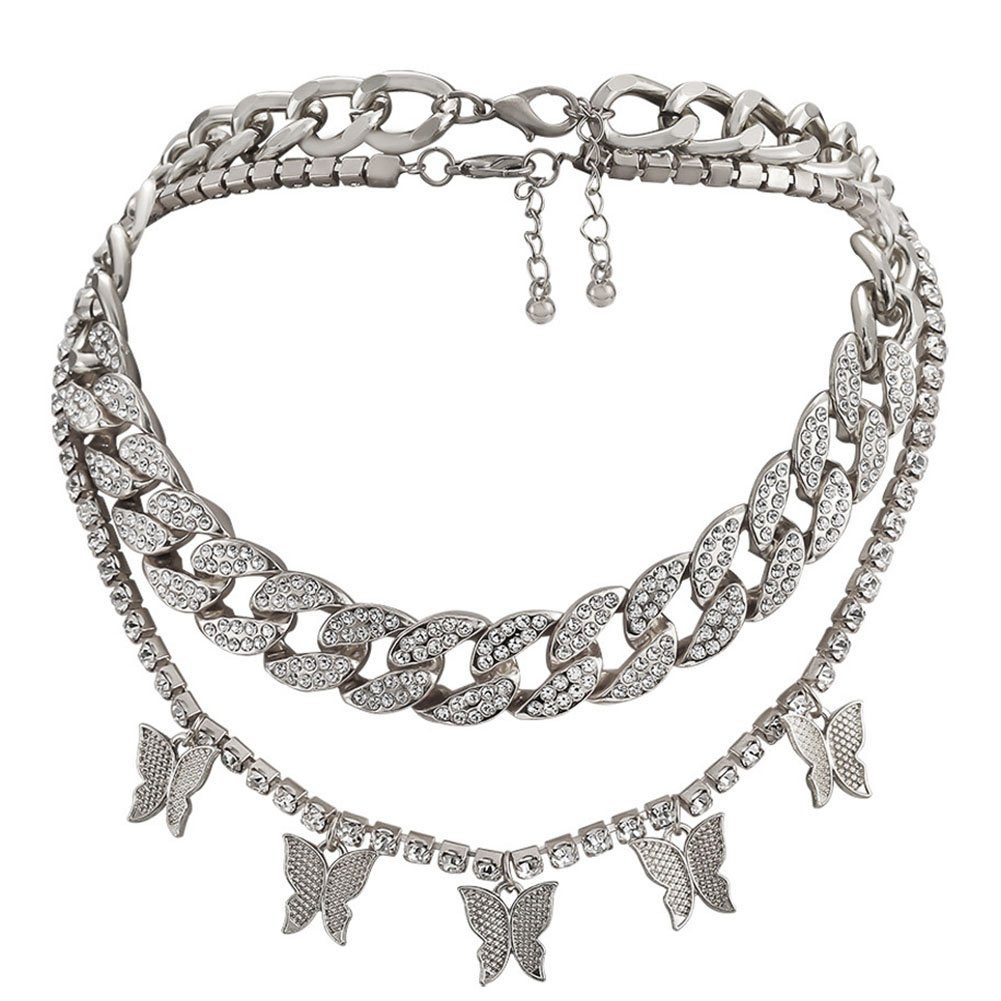 GLAMO Kette mit Anhänger Retro-Kristall-Halskette Hängern,Geschenk für Damen und Mädchen Silber