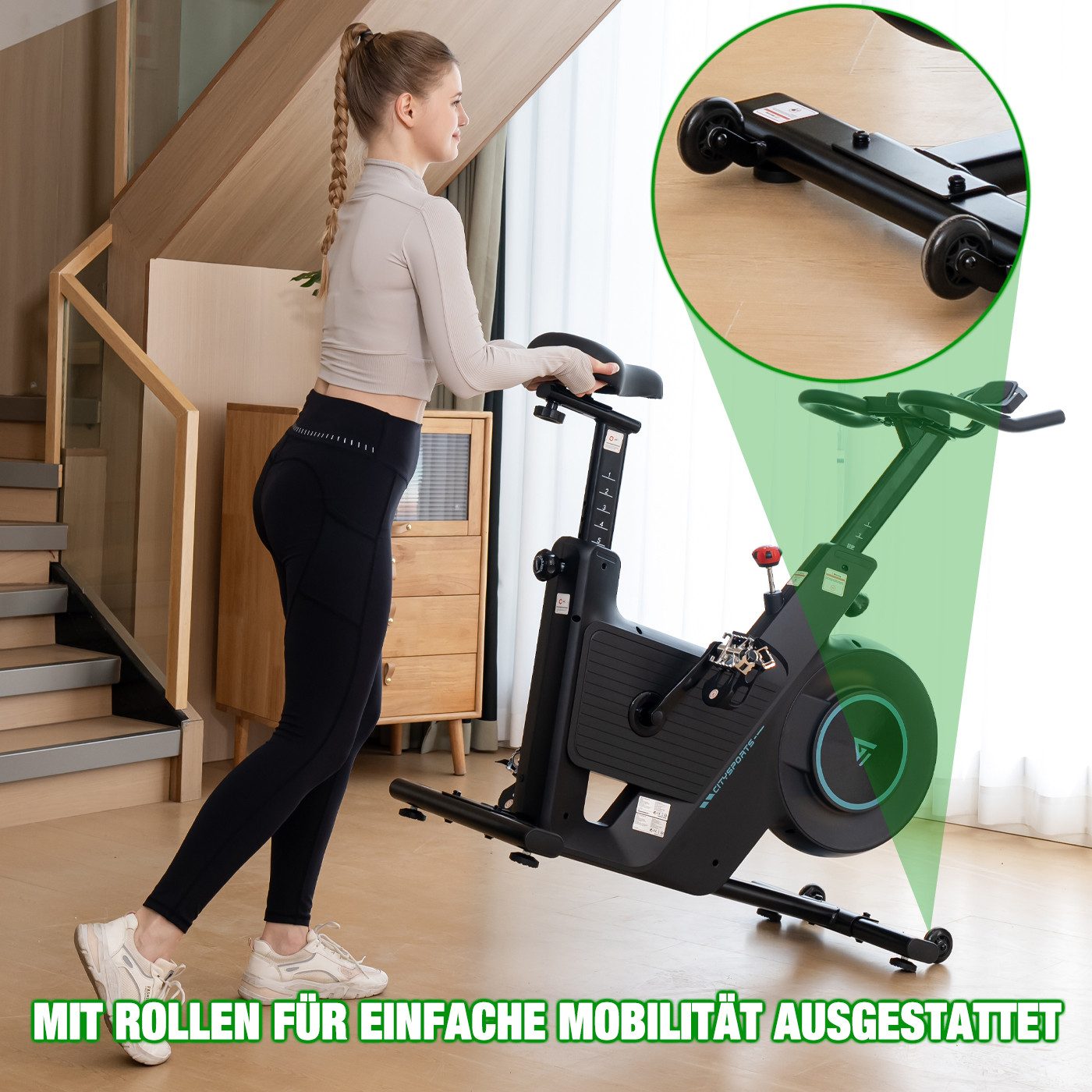 CITYSPORTS Heimtrainer mit Trainingsspiel-App, X-BIKE,Fitnessbike, max 120kg, Leise magnetischer Widerstand,LED-Stimmungsbeleuchtung