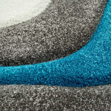 Teppich Teppich mit Wellenmuster, pflegeleicht, in türkis grau & weiß, Teppich-Traum, rechteckig