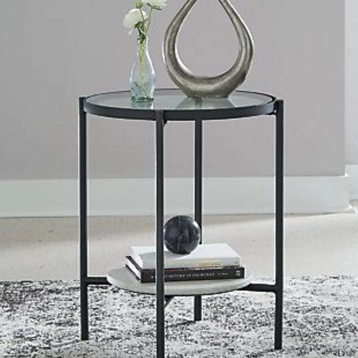 en.casa Beistelltisch (1-St), Rauchglas-Tischplatte, Retro-Design 91332128