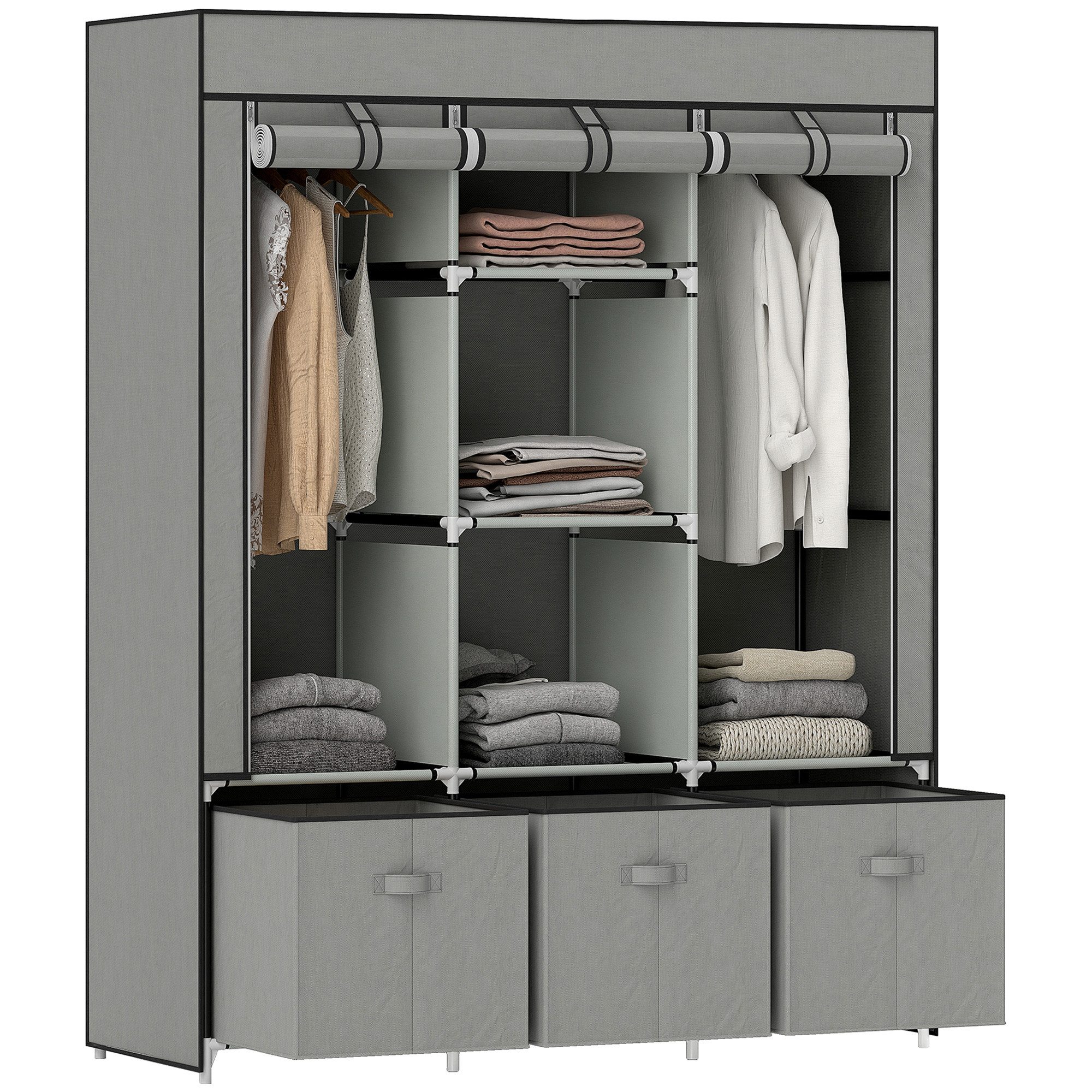 FELIXLEO Eckkleiderschrank Stoffschrank aus Vlies Faltschrank inkl. 3 Schubladen 125 cm x 43 cm x (1-St)