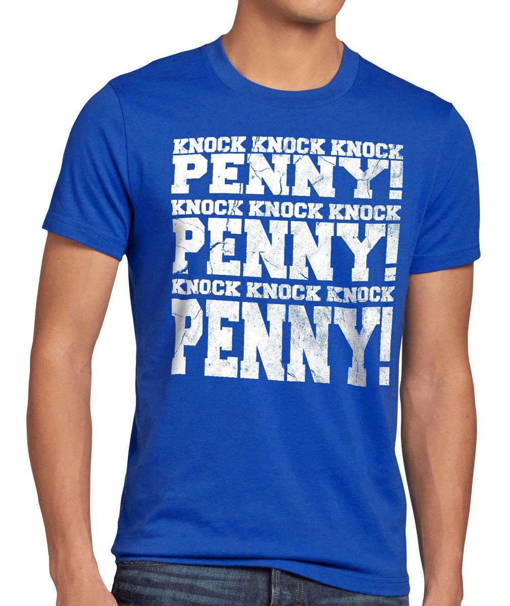 big bang Comic T-Shirt Knock Theory style3 Herren knock vintage Print-Shirt Sheldon Penny college blau