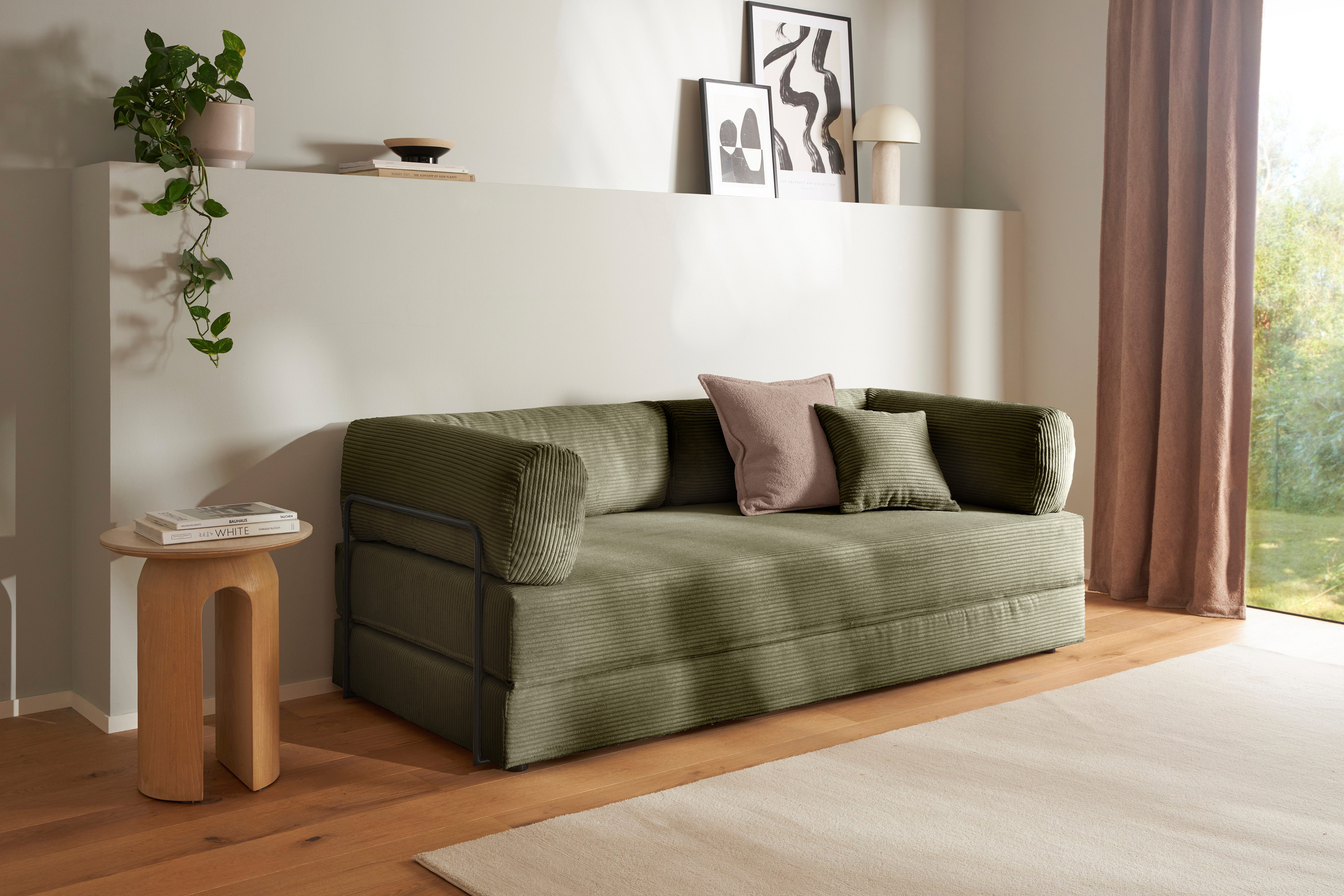homsy by Ana Johnson Schlafsofa Folda Dauerschläfer, B: 206 cm, Liegefl. 181x198 cm, mit Bett-/Schlaffunktion, inkl. 1x Zierkissen, Tonnentaschenfederkern