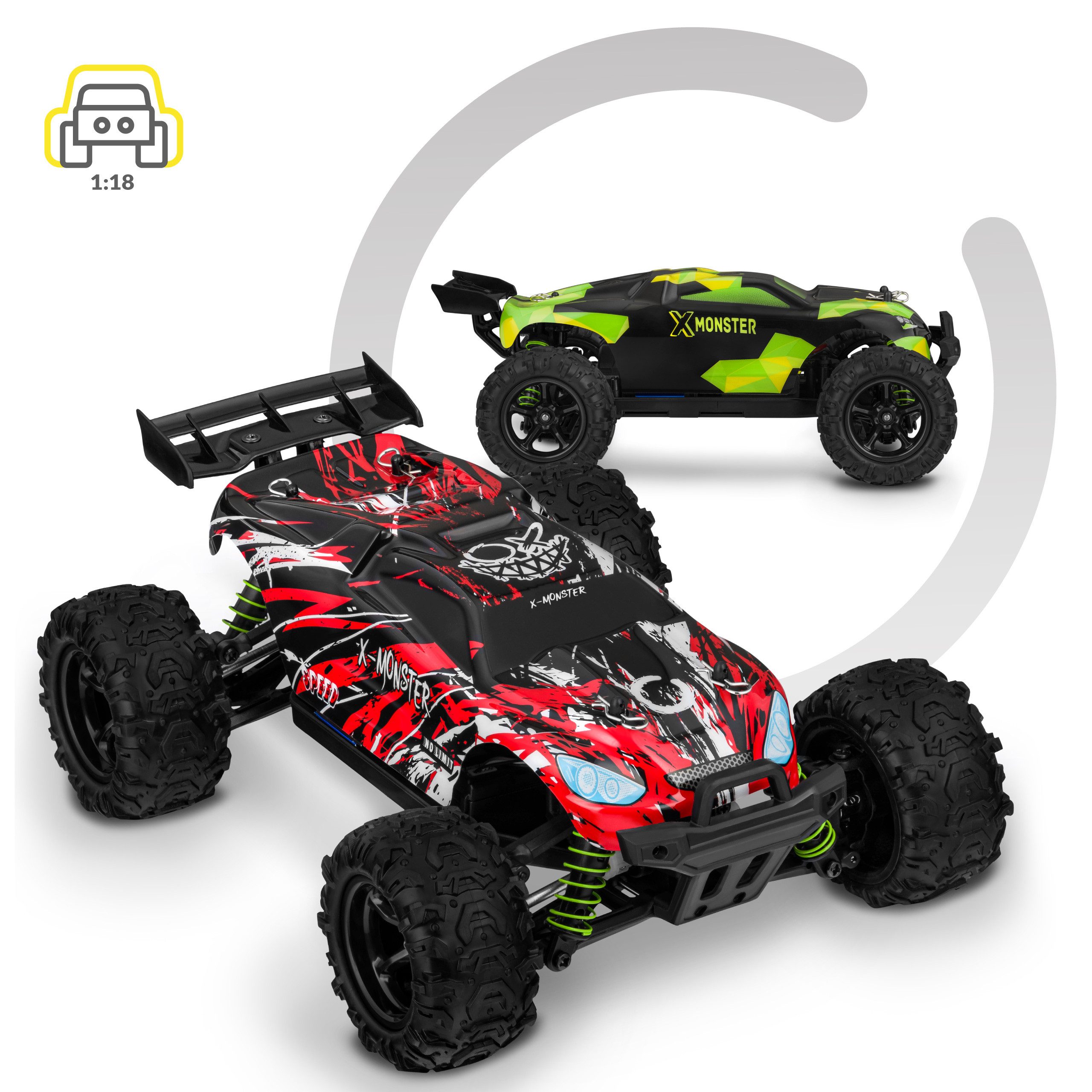 Thumbnail - Overmax RC-Auto MONSTER 3.5 SPORT (2 Bodykits, Sport Rot und Schwarz-Grün Body Kit), 2x Akku / 40 min / 4x4 / Extra Body...