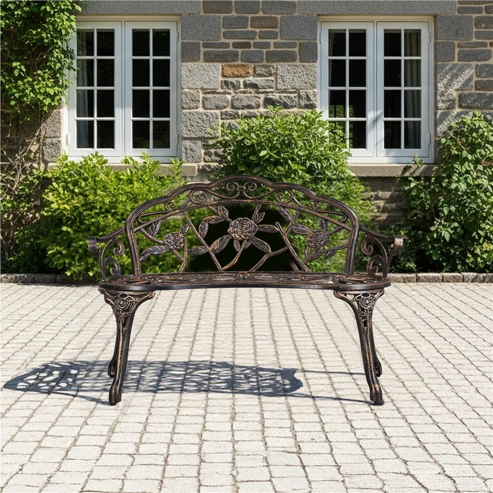 Yaheetech Gartenbank aus Aluminium mit Rosenmuster im Vintage-Stil, 2-Sitzer-Metallbank für Garten/Terrasse/Balkon – Bild 4 von 5