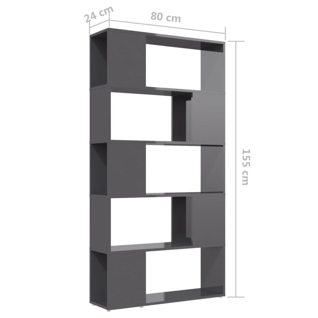 80x24x155cm Bücherregal Hochglanz-Grau Raumteiler Holzwerkstoff furnicato