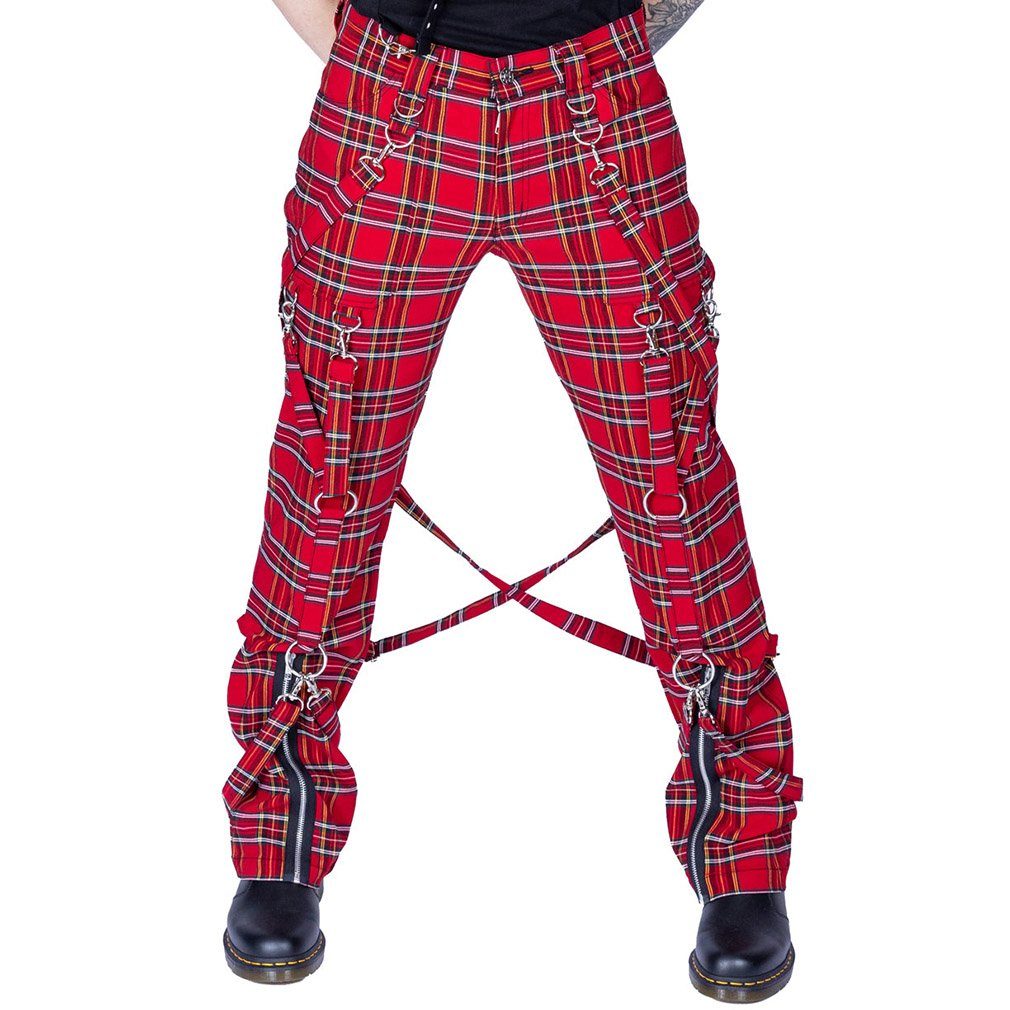 Heartless Stoffhose Midas Tartan Rot Kariert Punk Karo Riemen