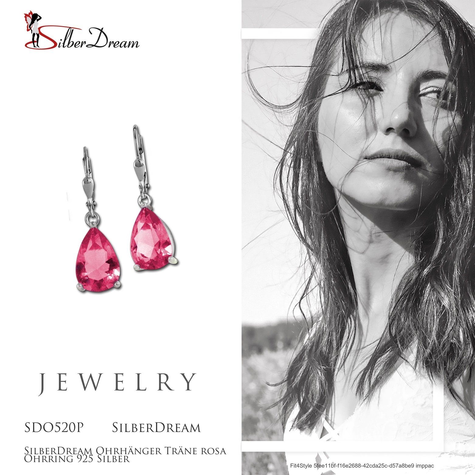 SilberDream Paar Ohrhänger SilberDream Ohrringe Damen-Schmuck 925er (Ohrhänger), Damen Ohrhänger Träne aus 925 Sterling Silber, Farbe: silber, rosa