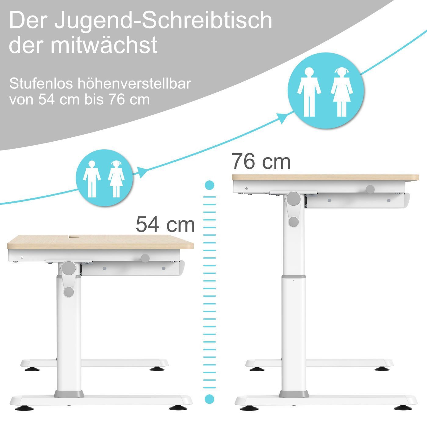 HOKO Kinderschreibtisch höhenverstellbar für Kinderzimmer (Tisch-Stuhl-Set, Kinder Schreibtisch mit 2 Schubladen und neigbarer Tischplatte, Kinderstuhl mit vielseitig verstellbaren Funktionen, 120x60 cm Arbeitsfläche, 80x40 cm neigbare Tischplatte), verstellbare Sitzhöhe von 43 bis 54 cm, Holzoptik-Grün, CELIN & ANTON