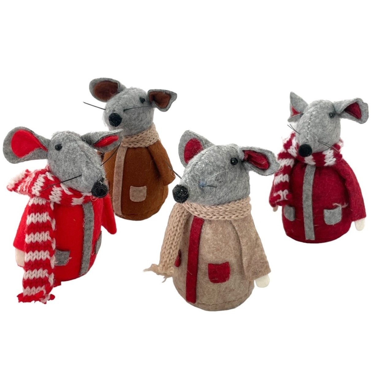 Dragimex Weihnachtsfigur Stoffmaus, Weihnachts-Mäuse 4er Set. Weihnachtsdekoration Winterdeko
