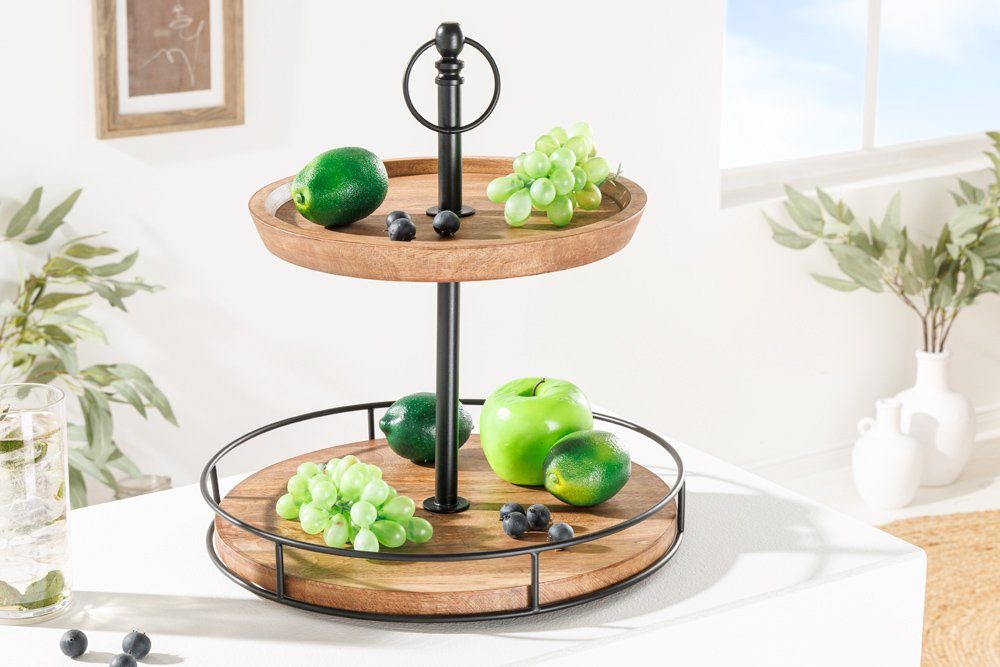 riess-ambiente Dekoetagere PURE NATURE Ø40cm natur / schwarz (Einzelartikel, 1 St), Esszimmer · Massivholz · Metall · für Alles · 2 Etagen · Industrial