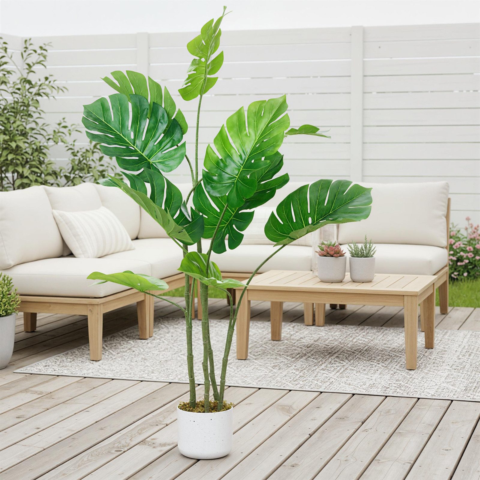 Kunstpflanze Künstlicher Monstera Deliciosa mit Topf Groß Kunstpalme für Indoor, GarveeMore, Höhe 120 cm, Höhe 110cm/120cm – Bild 5 von 5