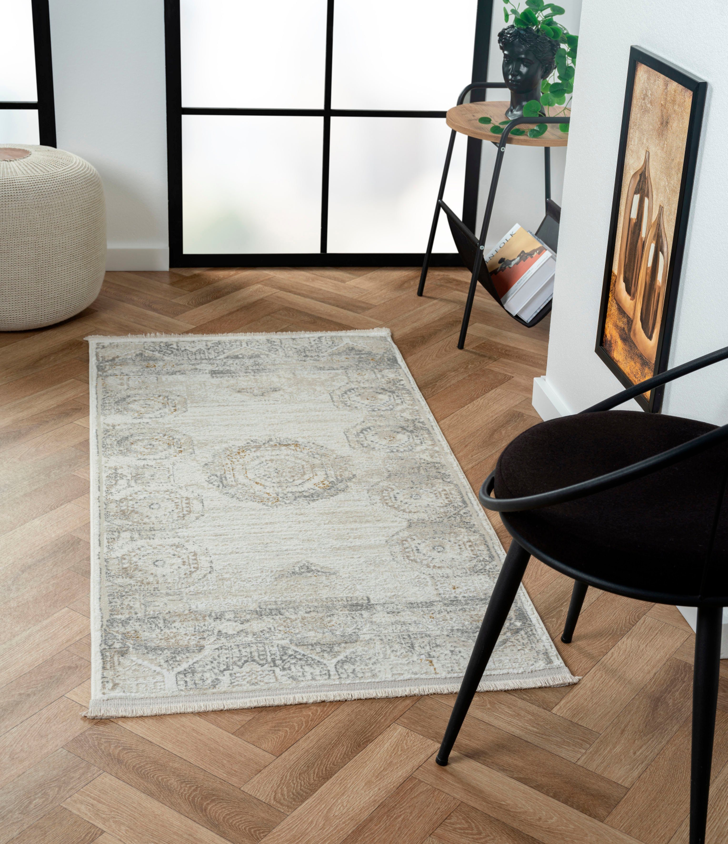 Myflair Möbel & Accessoires Teppich My Kazak, rechteckig, Höhe: 10 mm, Kurzflor, Retro-Style, besonders weich durch Microfaser, mit Fransen