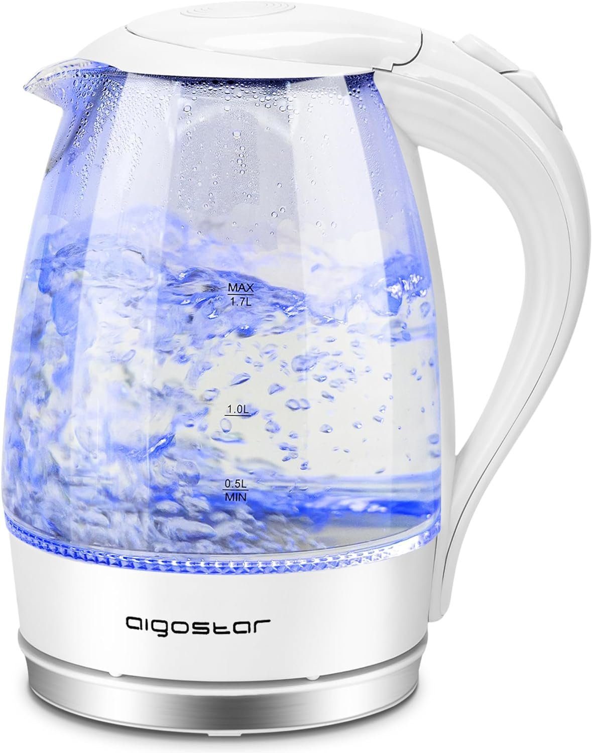 Aigostar Wasserkocher, 1.7 l, 2200,00 W, Glaswasserkocher beleuchtung wasserkocher verdicktes borosilikatglas | Wasserkocher