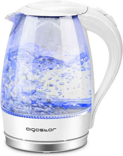 Aigostar Wasserkocher, 1.7 l, 2200,00 W, Glaswasserkocher beleuchtung wasserkocher verdicktes borosilikatglas