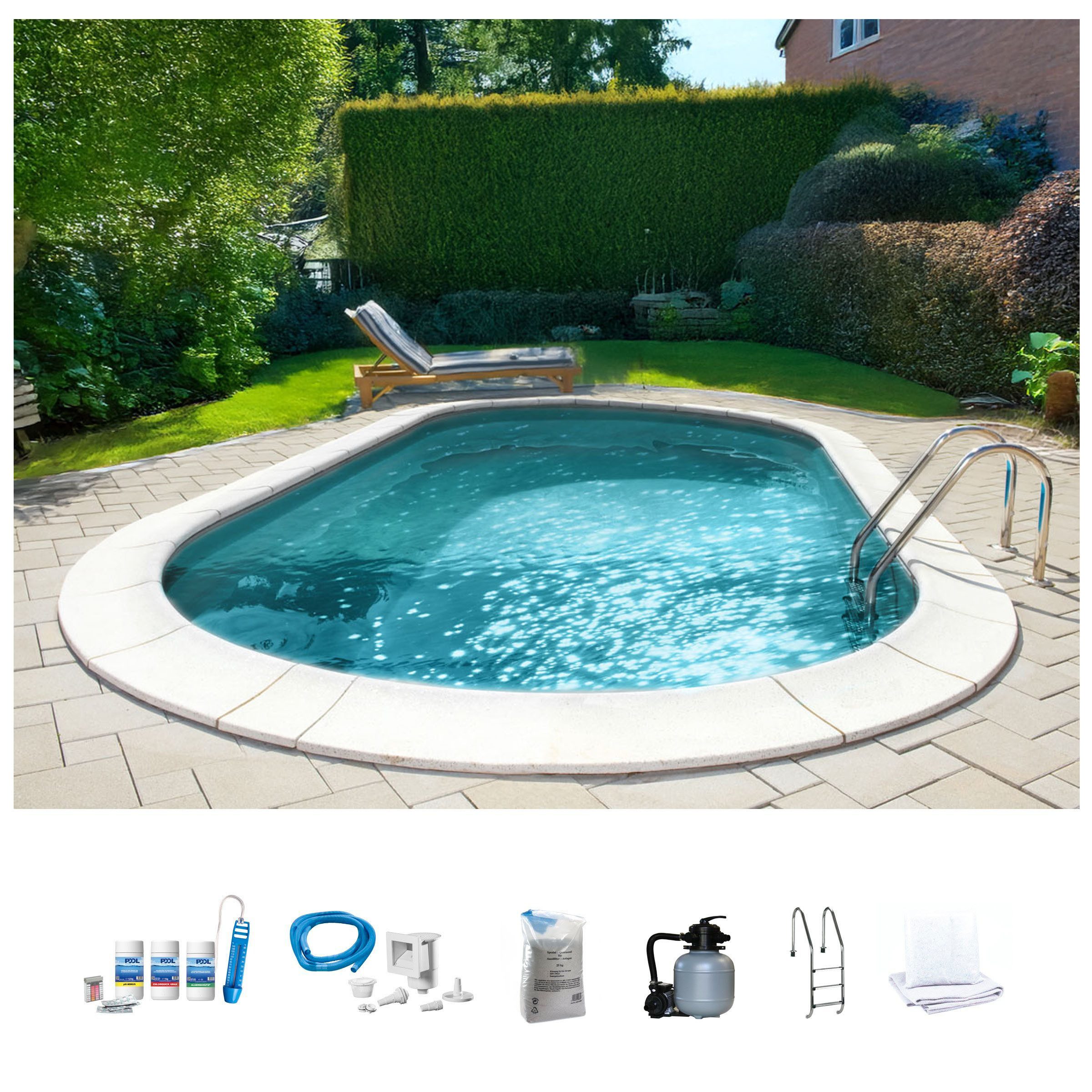 my POOL BWT Ovalpool PREMIUM mit grauer Innenfolie (Komplett-Set, 7-tlg), Höhe 120 cm, in verschiedenen Größen