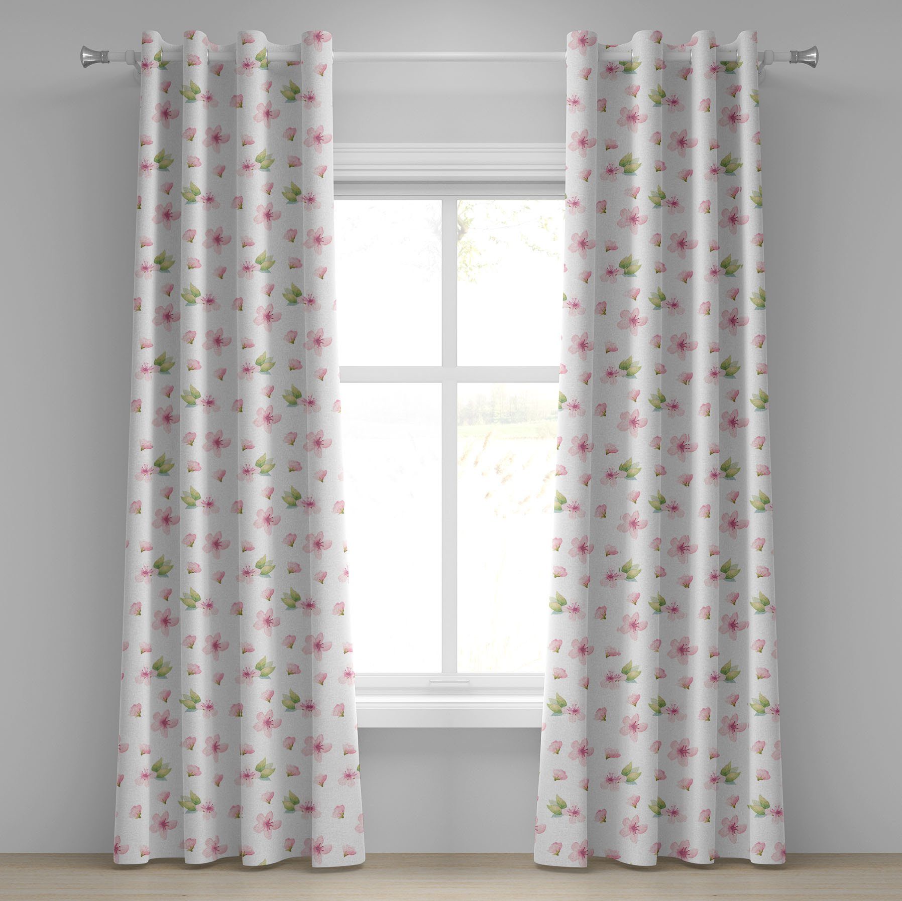 Gardine Dekorative 2-Panel-Fenstervorhänge für Schlafzimmer Wohnzimmer, Abakuhaus, Kirschblüte zarte Frühlings