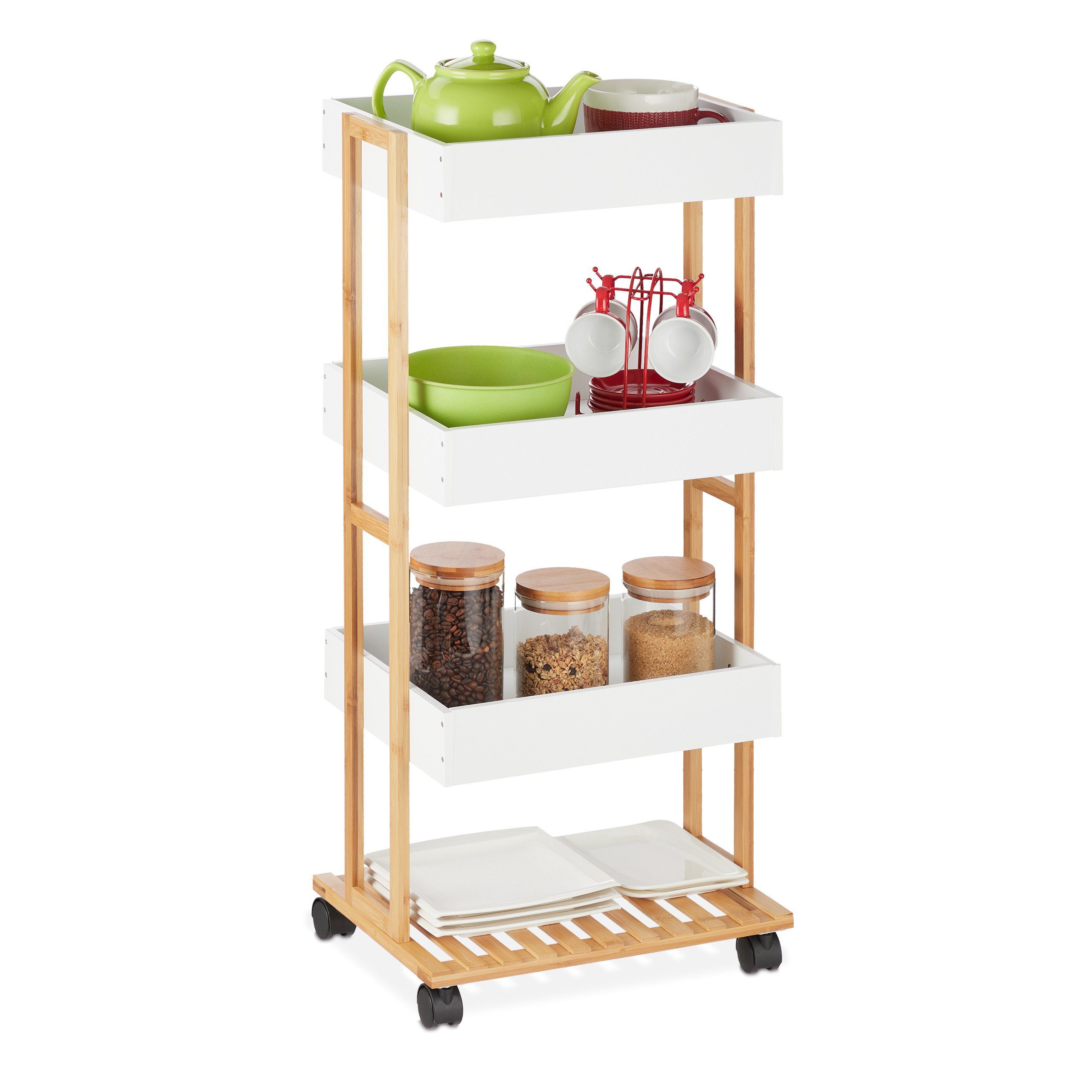 relaxdays Servierwagen Bambus Servierwagen mit 4 Etagen günstig online kaufen