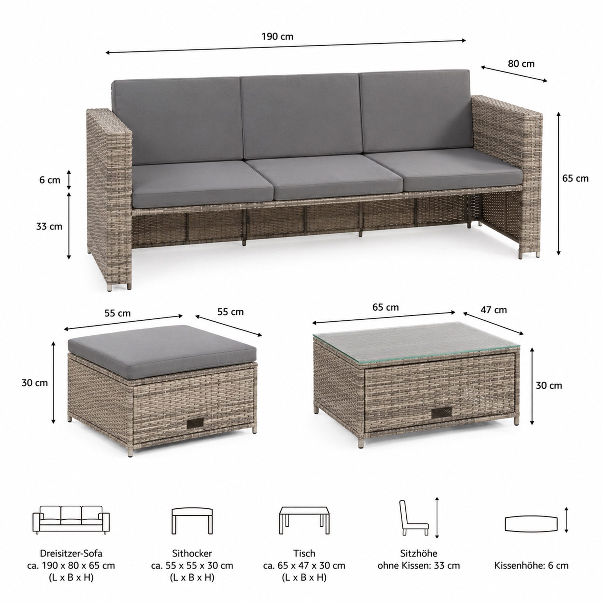 Mucola Gartenlounge-Set Polyrattan Lounge Rattanmöbel Sitzgruppe Gartenmöbel Gartenset, (Set, Premium-Lounge), Hochwertige Flechtoptik