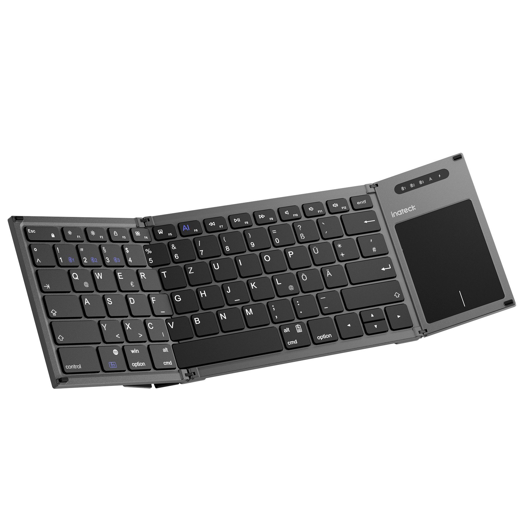 Inateck Bluetooth Mini Faltbare Tastatur, AI-Tastatur mit Touchpad Wireless-Tastatur (mit 3 Bluetooth-Kanälen)