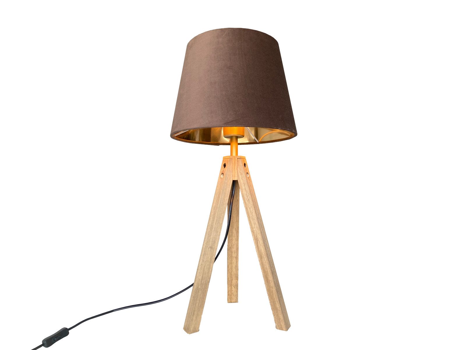meineWunschleuchte Tischleuchte mit Holz & Samt Lampenschirm, Höhe 55cm, ohne Leuchtmittel, große Tischlampe skandinavisch, Beistelllampe mit E27 Stoffschirm
