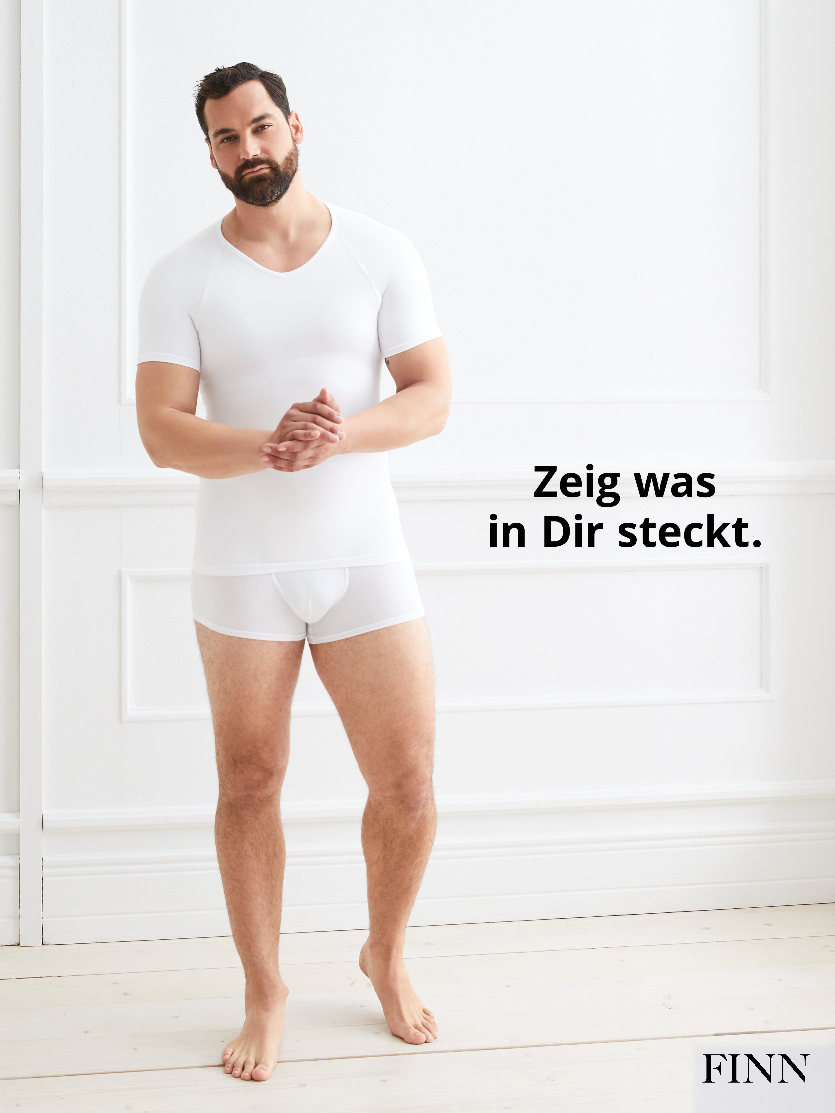 FINN Design für Shapinghemd Kompressions-Unterhemd Weiß Herren Seamless Starker Body-Shaper Nähte ohne Männer