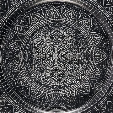 Marrakesch Orient & Mediterran Interior Tablett Orientalisches rundes Tablett aus Metall Manar 35cm, Handarbeit