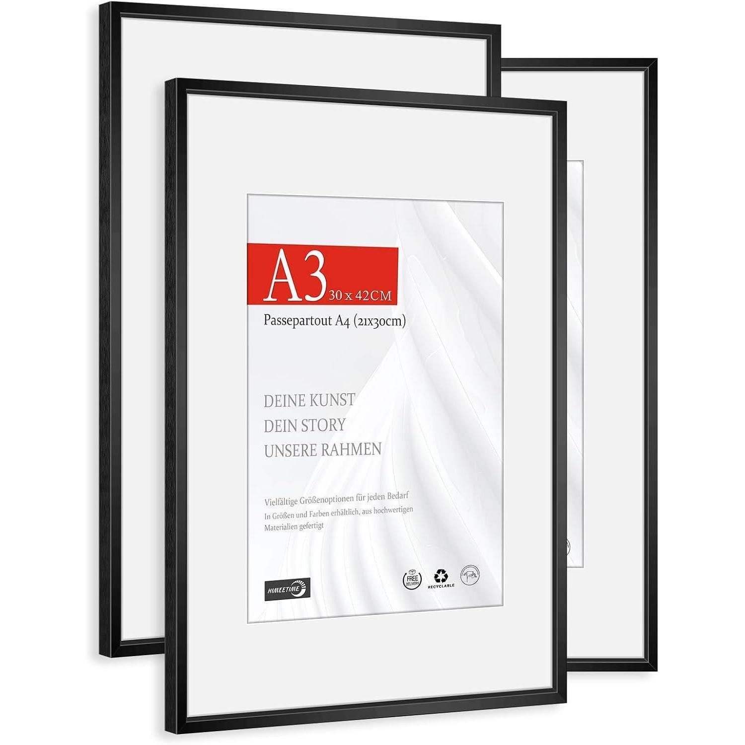 LuxusKollektion Bilderrahmen-Set Bilderrahmen A3 3x Aluminium Schwarz Alu Schwarz A3(29,7x42cm) 3x