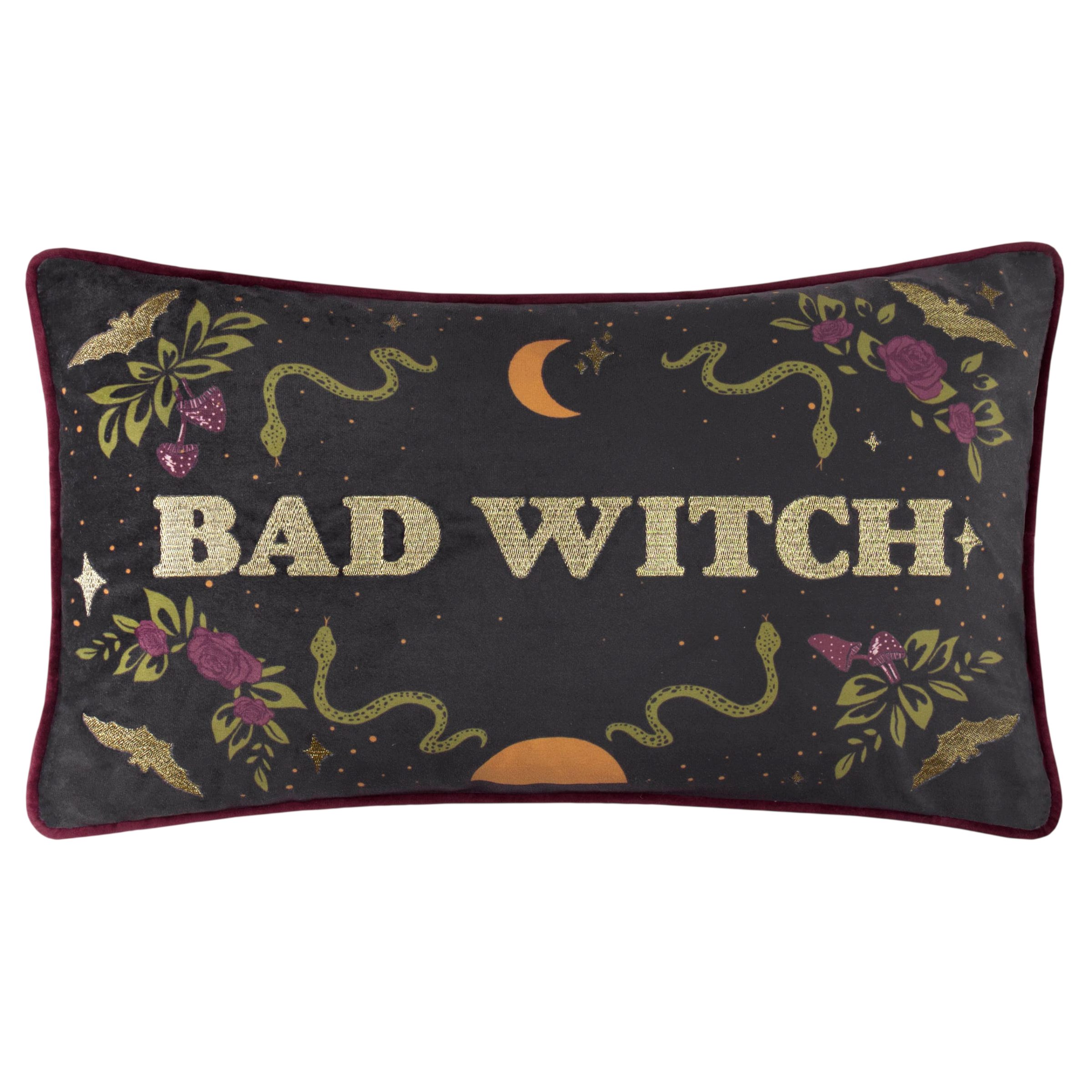 Riva Home Dekokissen Witchy besticktes Dekokissen Gothic Samtkissen 30 x 50 cm "Bad Witch", Witchy besticktes Dekokissen Gothic Samtkissen 30 x 50 cm "Bad Witch"