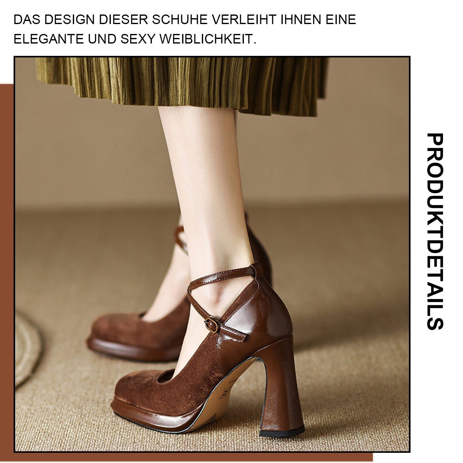 Daisred Pumps Abendschuhe Sandalen Braun Elegant Blockabsatz Absatz Riemchenpumps