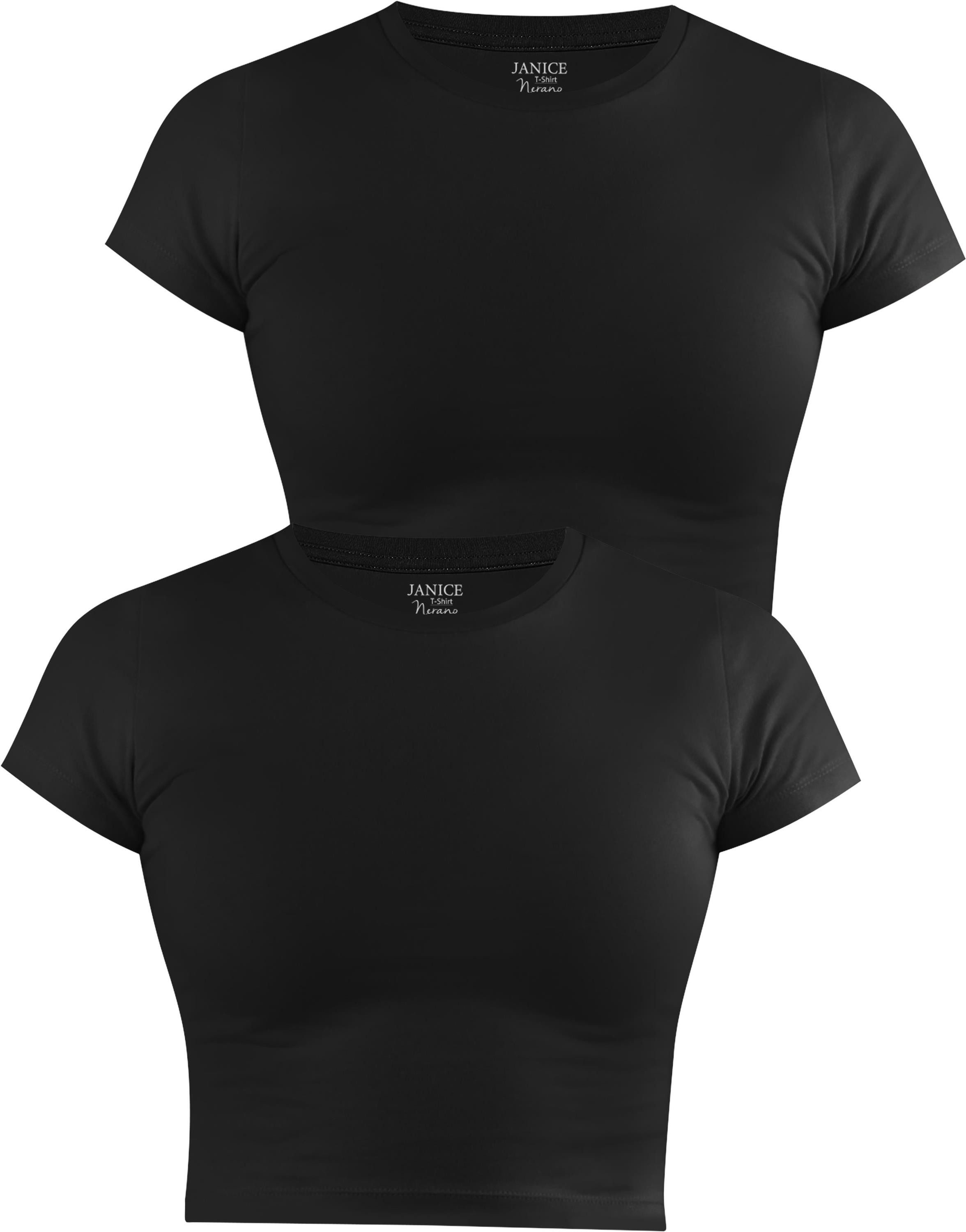 Kurzarmshirt 2 x Damen crop T-Shirt hochgeschlossen Nerano