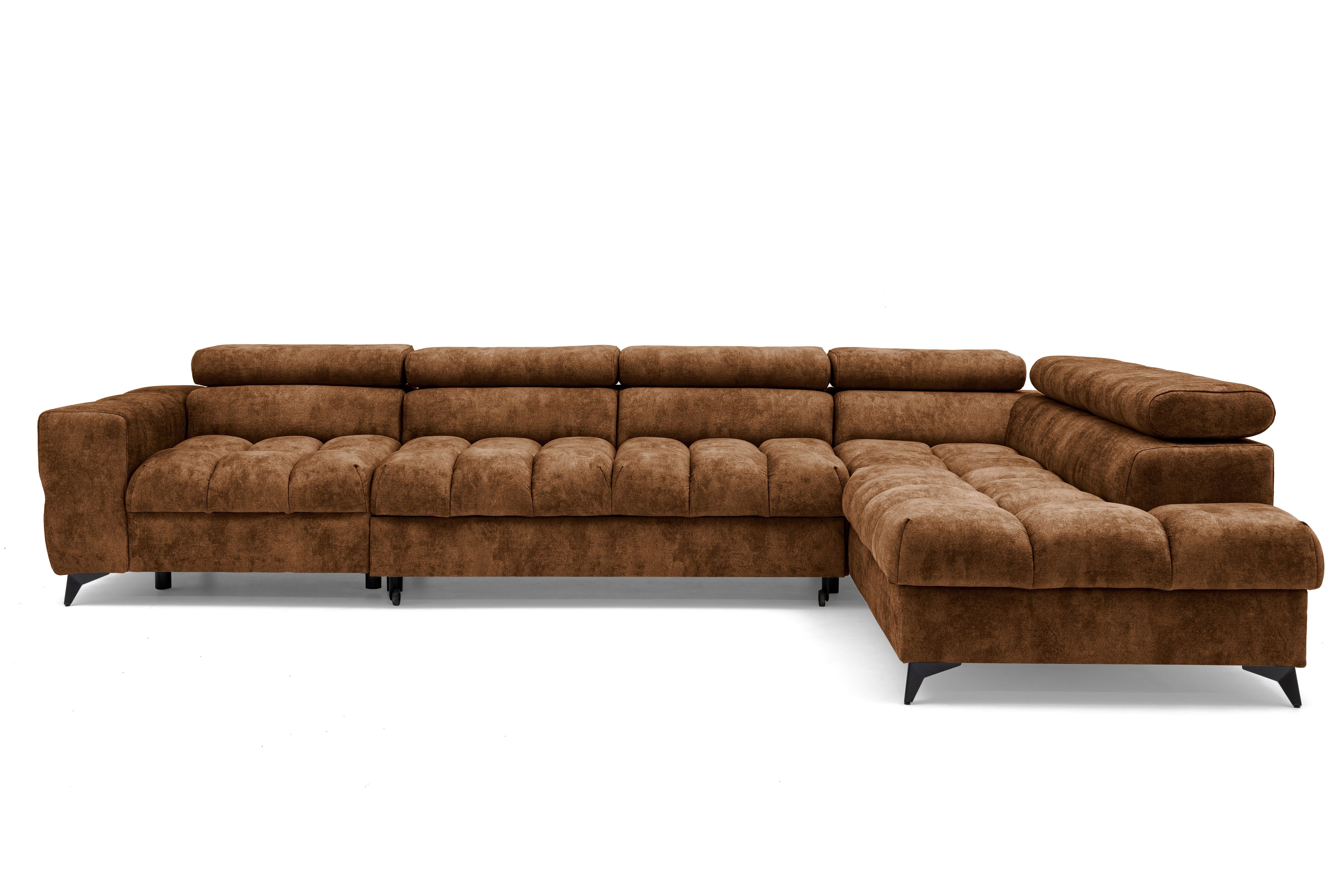 Muffo Ecksofa Pudding Maxi, Elegante starke Steppung, mit Bettkasten, verstellbaren Kopfstützen, mit Schalffunktion