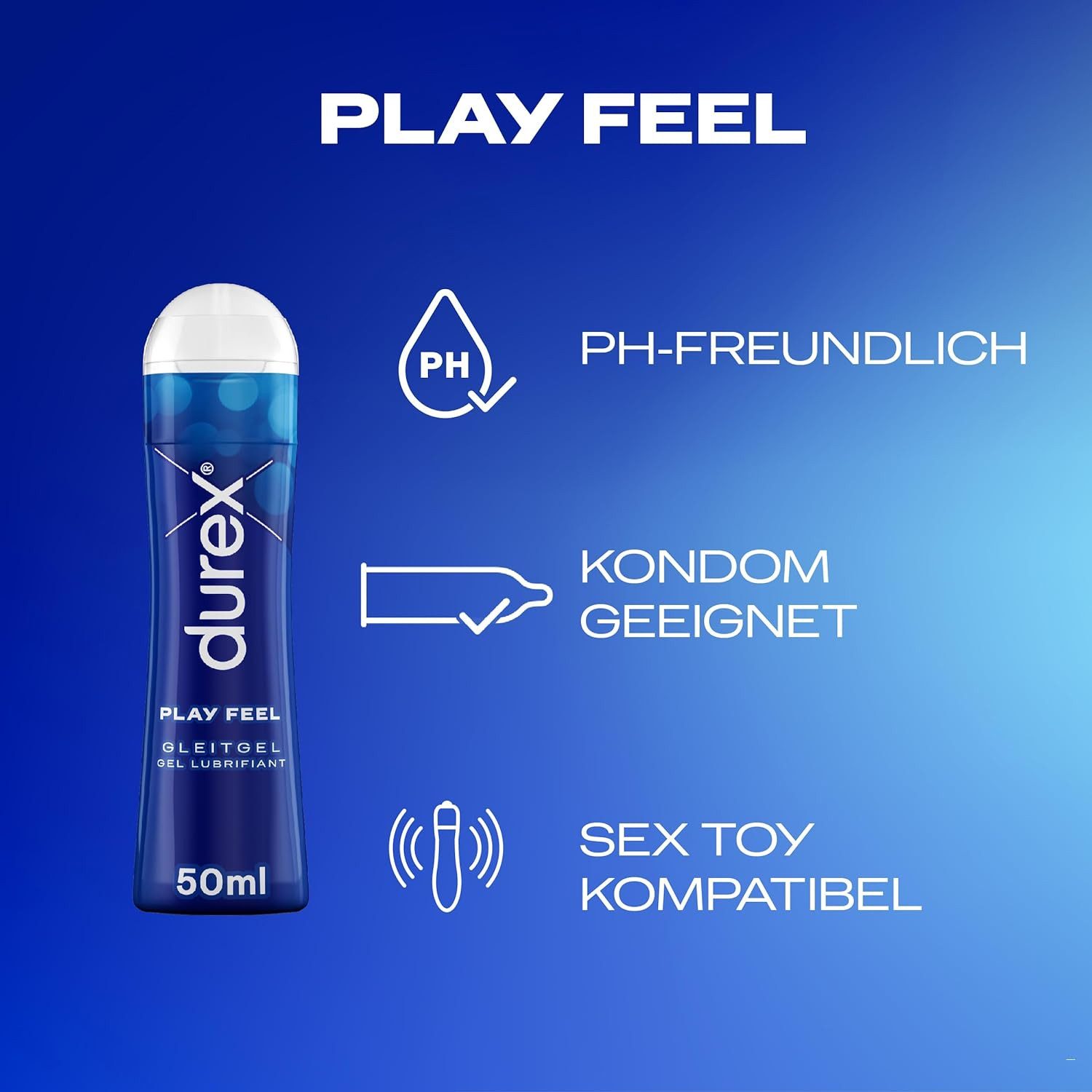 durex Gleitgel Play Perfect Glide & Strawberry & Wärmend & Prickelnd & Play Feel, Ausprobierpaket, 5-tlg., für verschiedenste Erlebnisse (5 x 50ml)