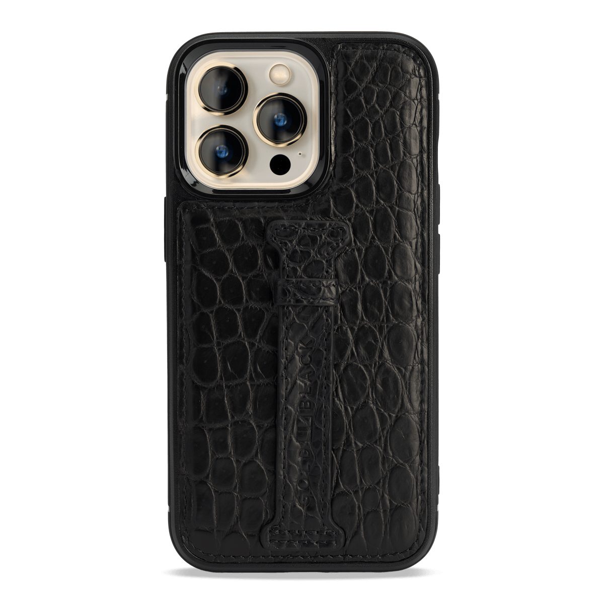 GOLDBLACK Handyhülle GOLDBLACK iPhone 13 Pro Krokodilleder Case mit Fingerschlaufe schwarz