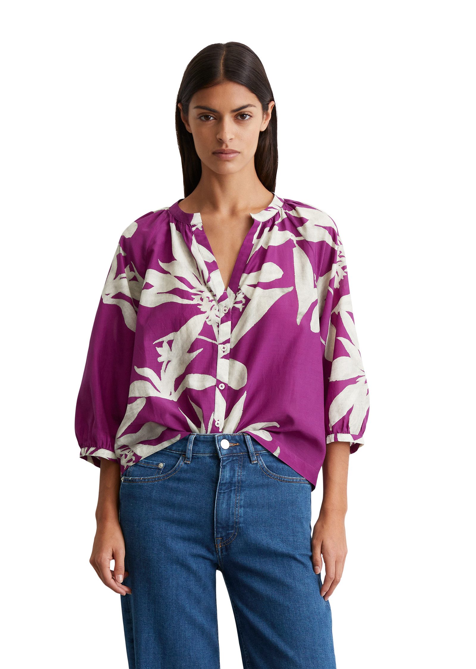 Marc O'Polo Druckbluse V-Ausschnitt und Raffung, günstig online kaufen