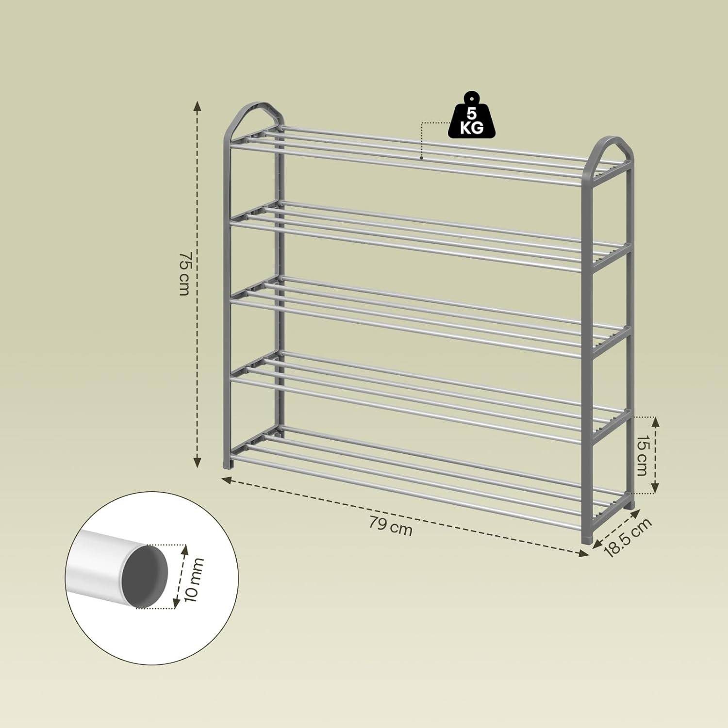 EUGAD Schuhregal, 1-tlg., 5-Ebenen–Metallrohrgestell, für Flur, Wohnzimmer, Schlafzimmer