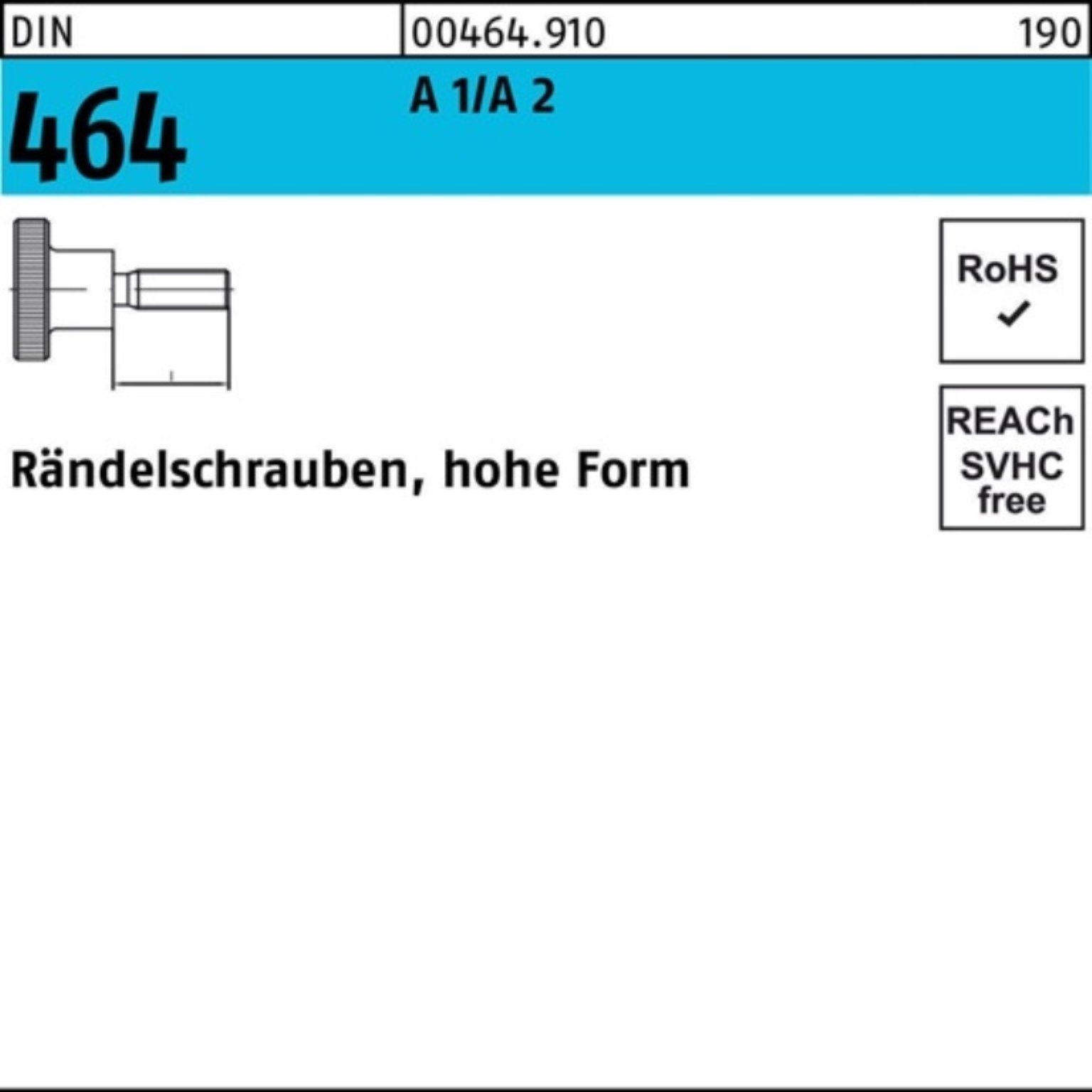Reyher Schraube 100er Pack DIN hohe Stück D A 25 464 10 1/A Rändelschraube 2 FormM8x