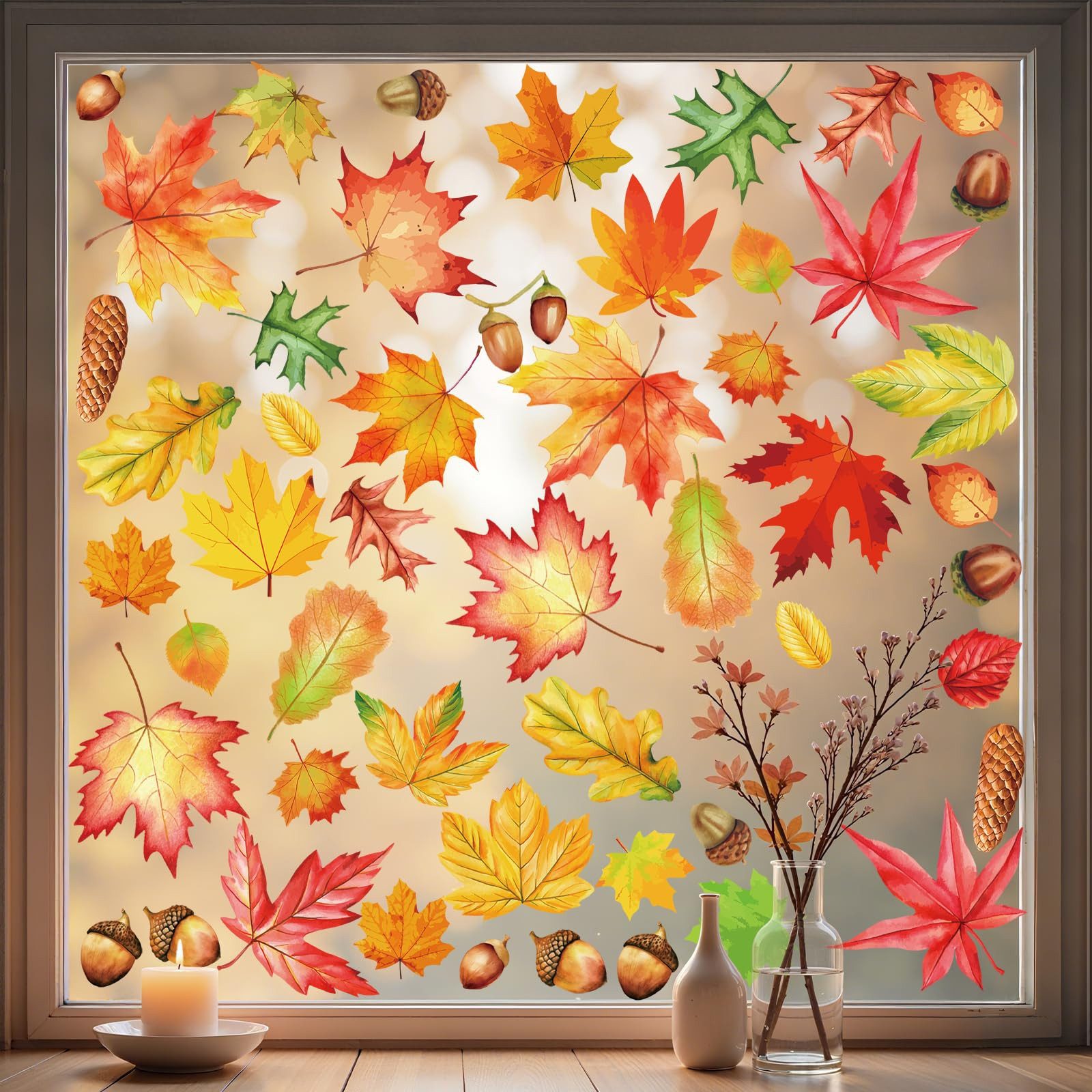 Sorvyzxn Fensterfolie Fensterbilder Herbst, Autumn Fensterbild Selbstklebend, Herbstdeko, Fenster Sticker Kinder, Fensteraufkleber Herbstliche Blätter – Bild 2 von 5