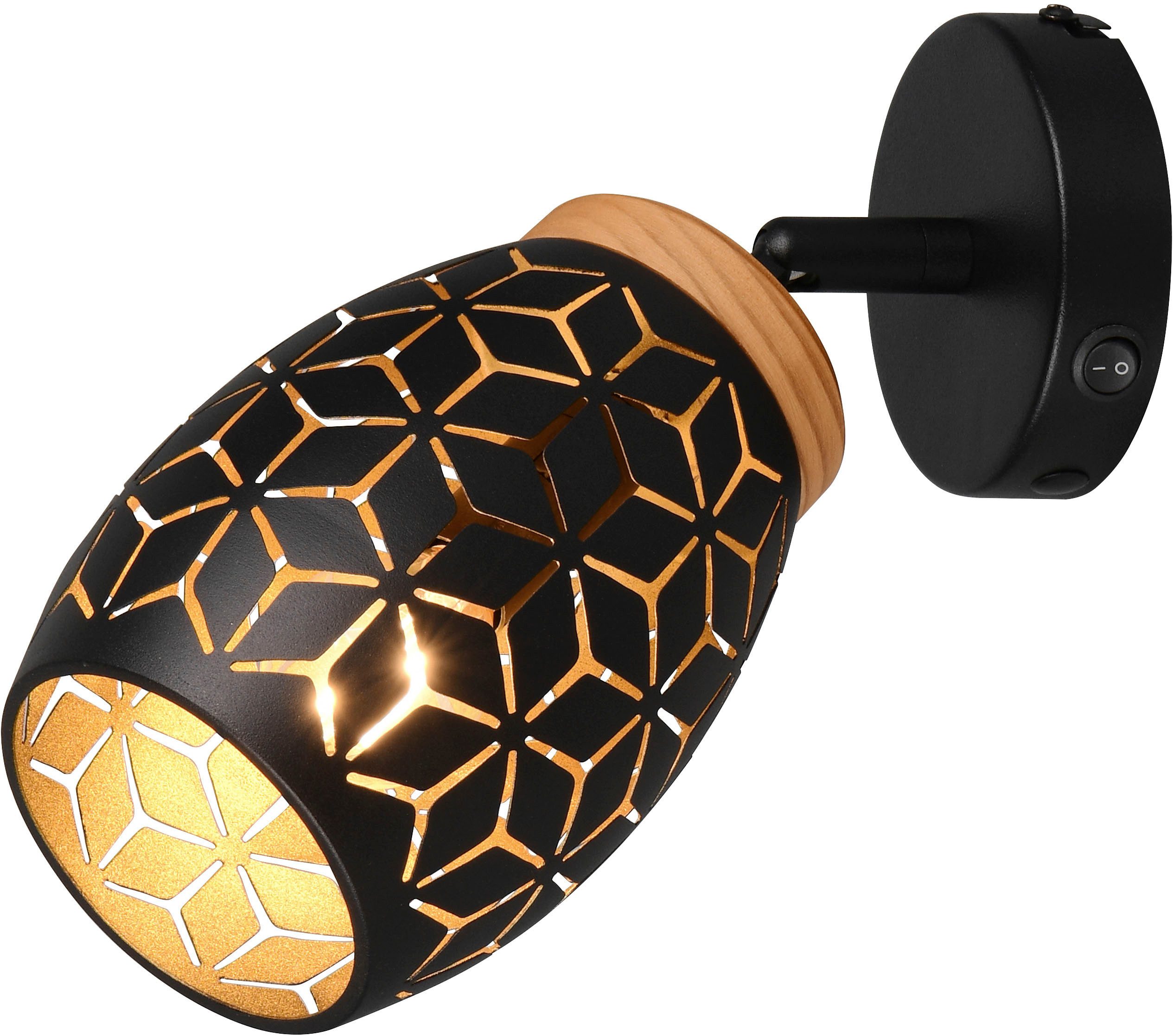 Reality Leuchten Wandstrahler BIDAR, Wandlampe mit verstellbarem Spot, exkl 1x E14 max 10W, Ein-/Ausschalter, Leuchtmittel wechselbar, warmweiß - kaltweiß, Kippschalter ON/OFF, Metall-Lampenschirm Lasercut Optik Ø 12cm