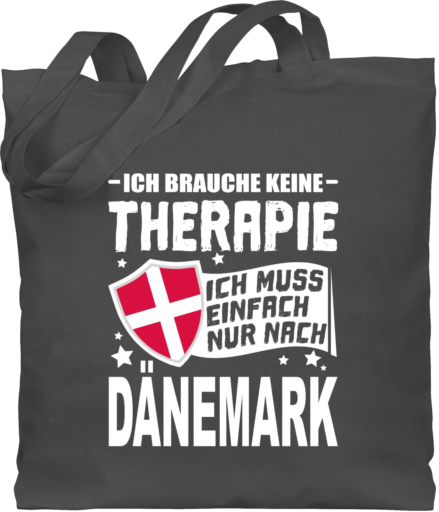 Shirtracer Umhängetasche Ich brauche keine Therapie Ich muss einfach nur nach Dänemark - weiß, Länder Wappen 2 Dunkelgrau