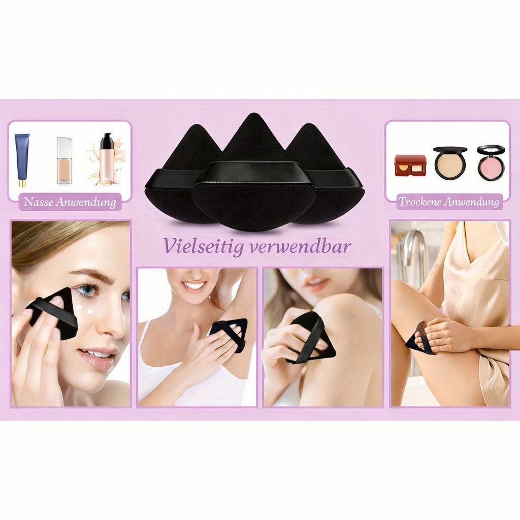 ILOKEN Make-up Schwamm 3er Puder Puff Set samtweich Make-up Schwamm mit Schlaufe nass&trocken, Make-up Schwamm Set, 3 tlg., 3-tlg. Make-up Schwamm Set, 3er Make-up Schwamm Set mit Schlaufe