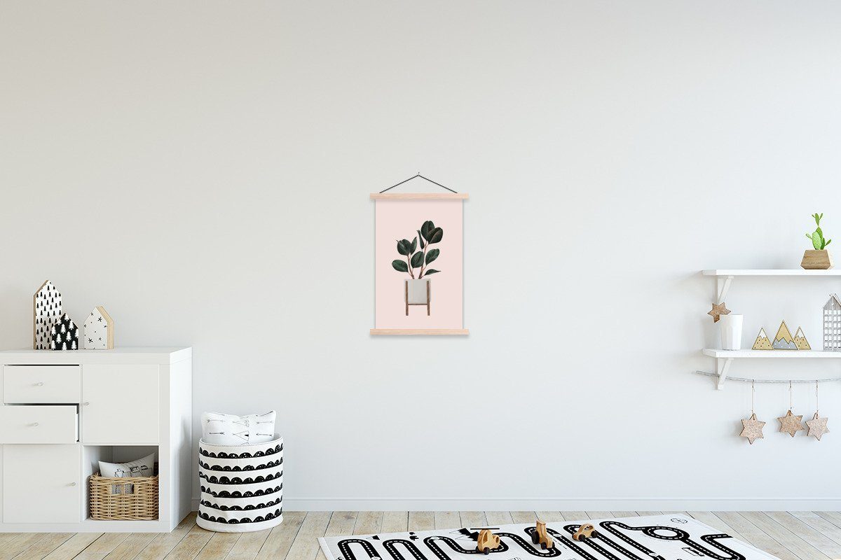 MuchoWow Poster Pflanzen - Blumentopf Bilderleiste, St), - Wohnzimmer, Pastell, (1 Textilposter Posterleiste, Magnetisch für